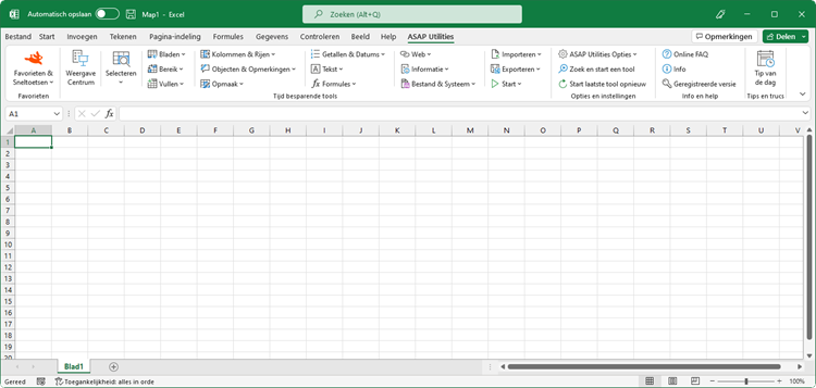 Excel met ASAP Utilities in het menu